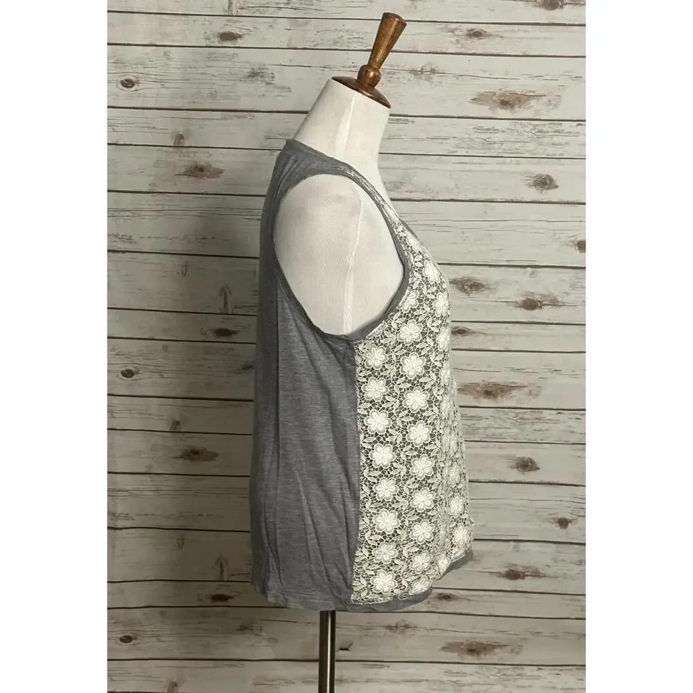 J.Crew coquette cottagecore gray w/white floral lace overlay tank top Size Large